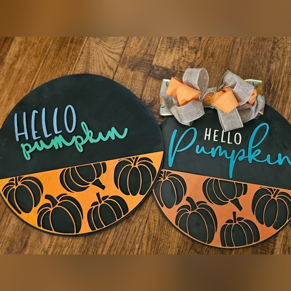 Two Fall wreaths Pumpkin Cutouts 14in and 15in